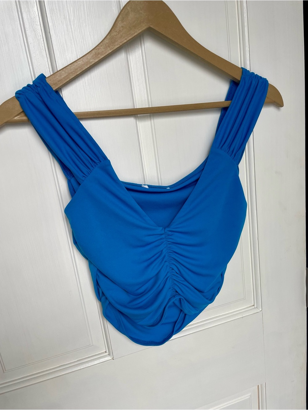 Blue Ruched V-Neck Women’s Top